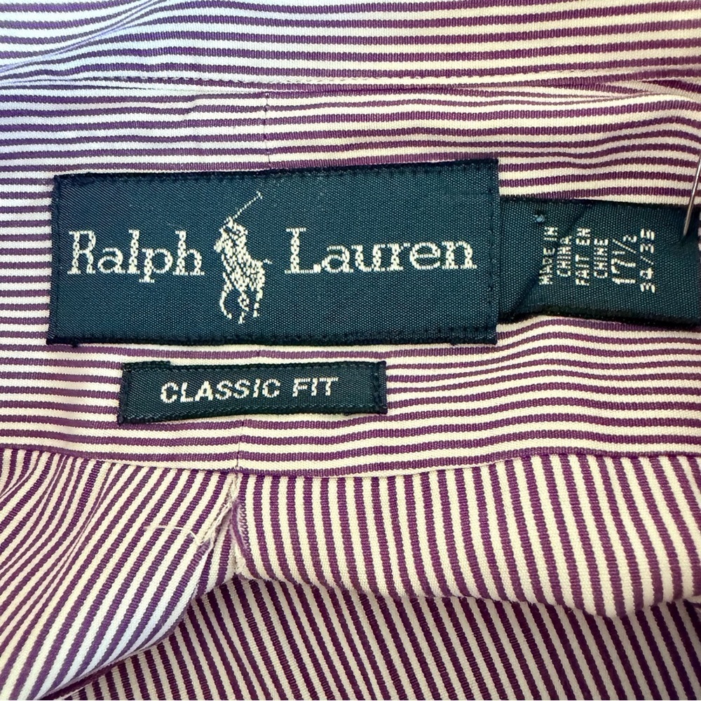 Ralph Lauren Men’s Purple Striped Button-Down Dress Shirt | 17.5 34/35 - Picture 5 of 5